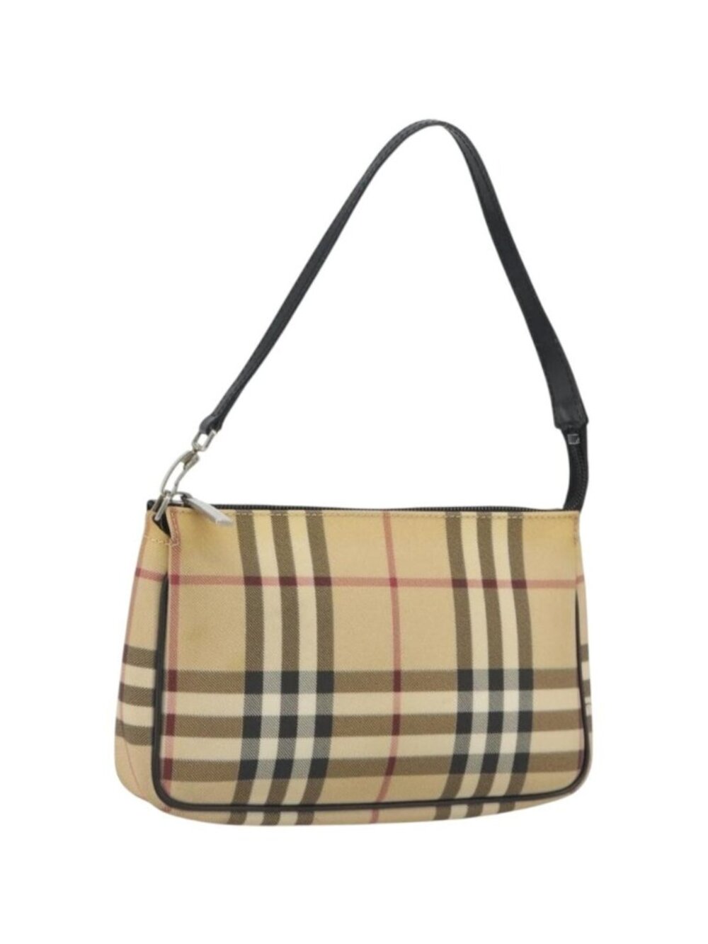 BURBERRY Nova Check Accessory Pouch PVC Leather Beige Silver
